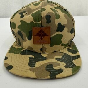 LRG Snapback Hat Mens Green Duck Camo Leather Logo Patch Flat Brim Canvas Cap